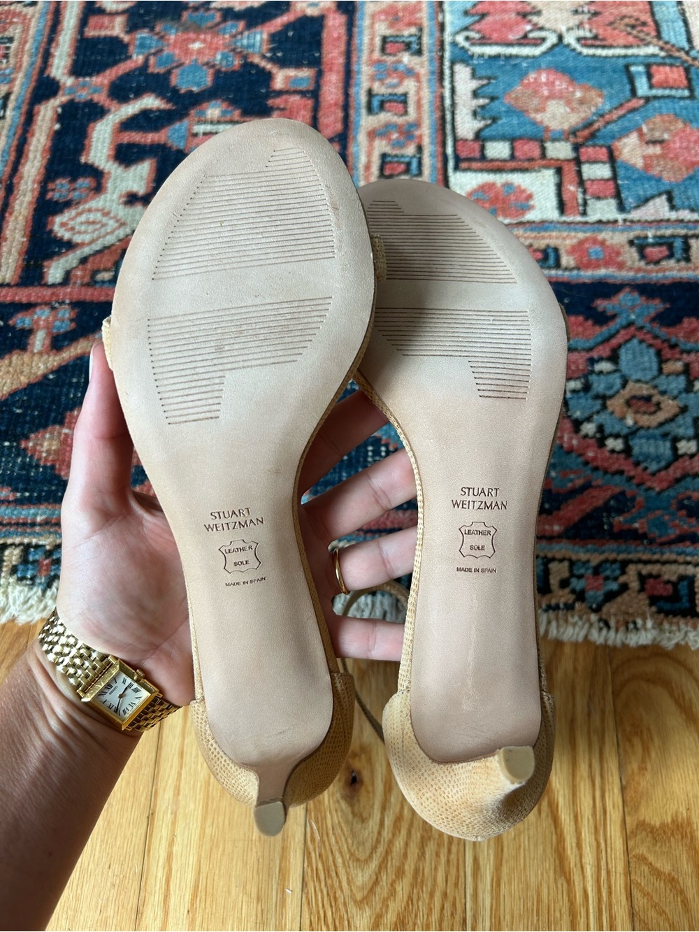 Stuart Weitzman Nudist Embossed Nude Leather Ankle Strap Sandals Heels 10M NWOB - Picture 5 of 7